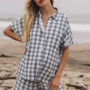 Blue and White Checkered Button-Up Shirt and matching shorts